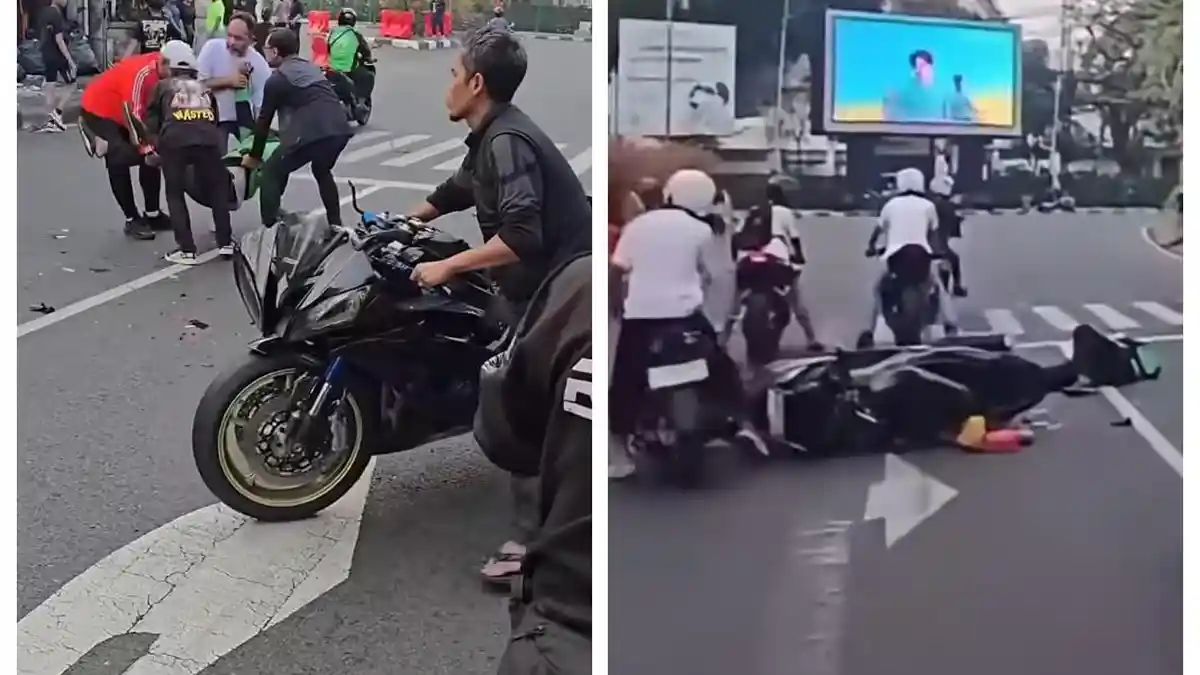 Ilustrasi kecelakaan lalu lintas pemotor moge tabrak ojol di Senayan Jakarta Pusat