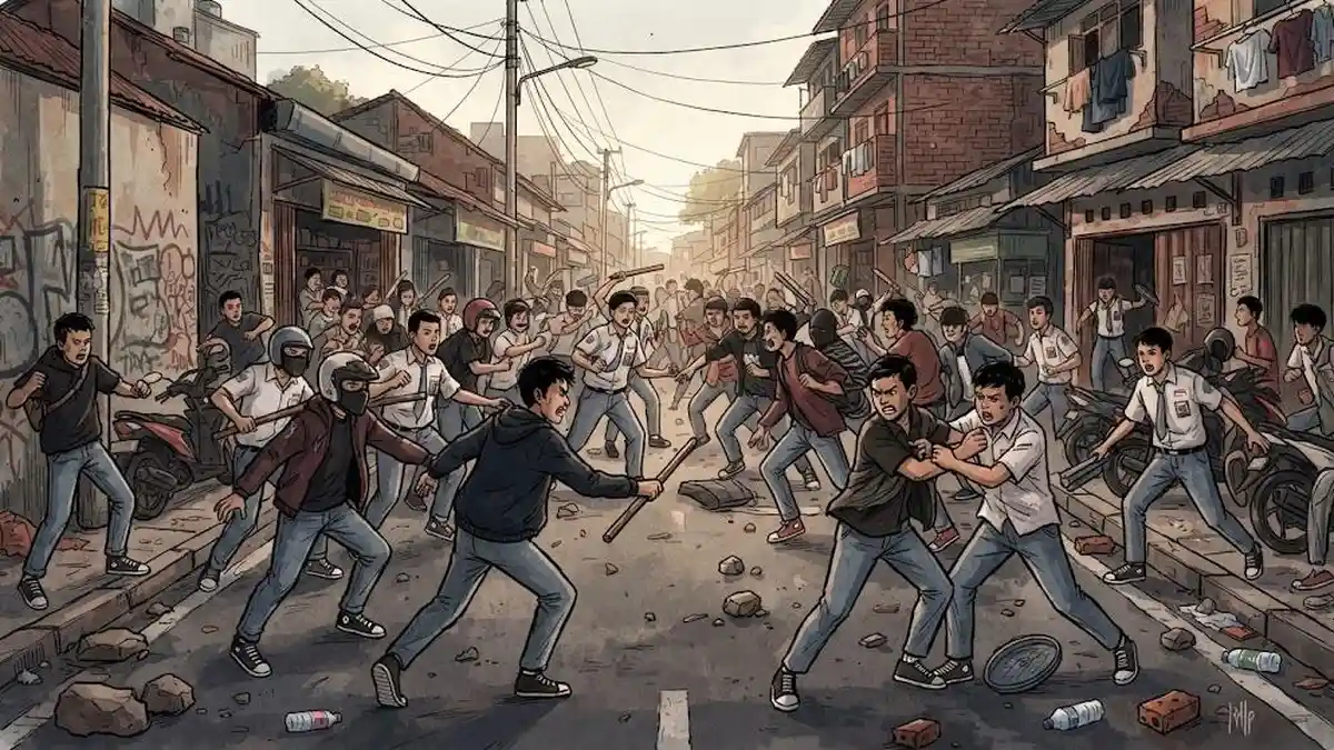 Ilustrasi pengamanan kepolisian terkait aksi tawuran remaja di Jatinegara Jakarta Timur
