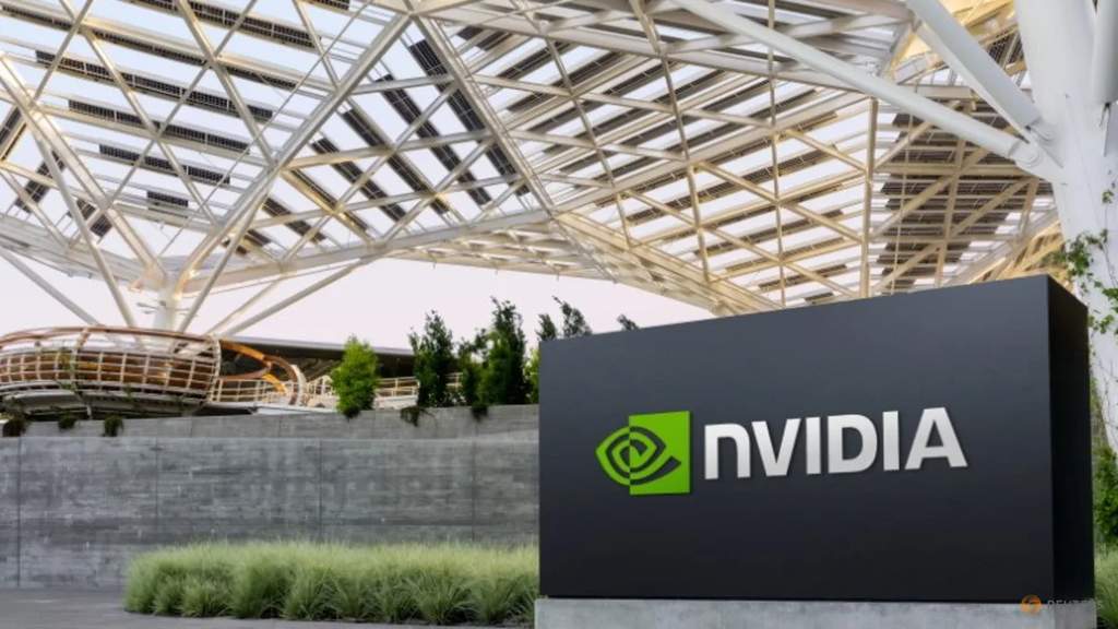 Logo Nvidia di kantor pusat perusahaan di Santa Clara, California