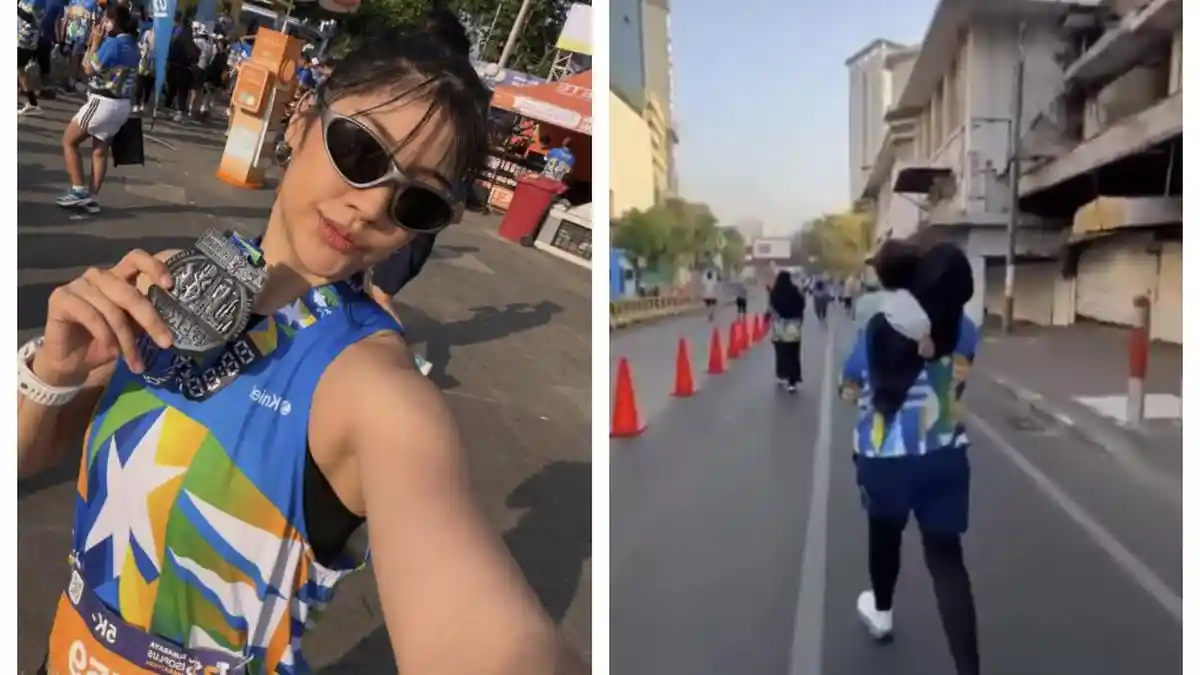 Olivia Tommy saat mengikuti ajang lari dengan stroller