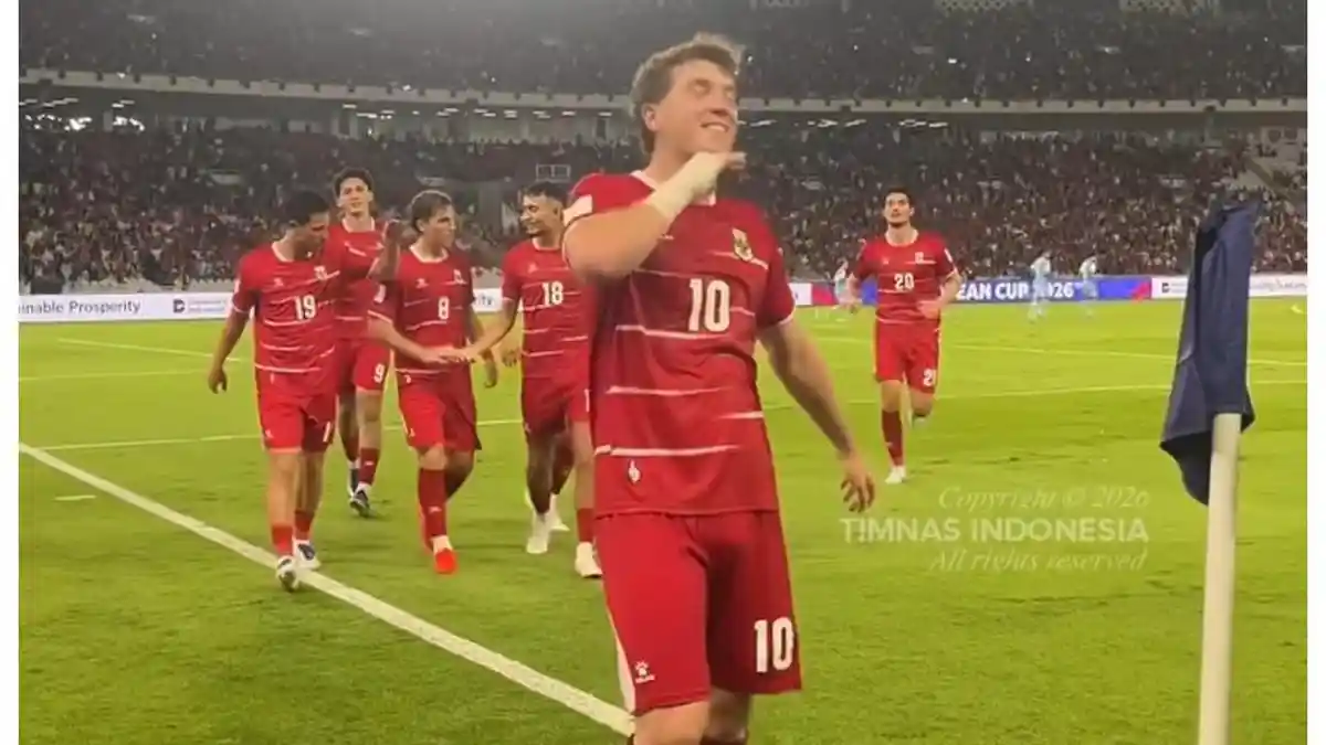 Selebrasi pemain Timnas Indonesia setelah mencetak gol ke gawang Singapura di SUGBK
