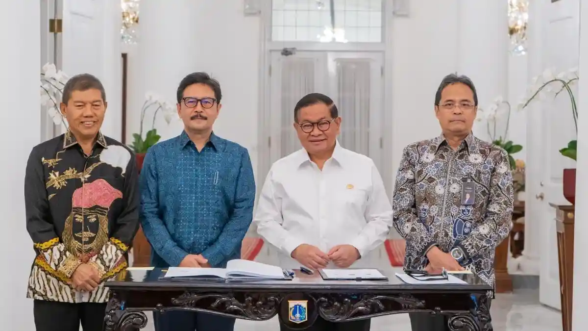 Suasana Balai Kota Jakarta saat penandatanganan pembiayaan infrastruktur Rp 2,11 triliun