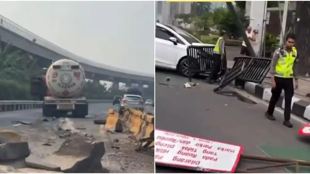 Truk tangki LPG mengalami kecelakaan dan hancur di ruas Tol Cawang Jakarta